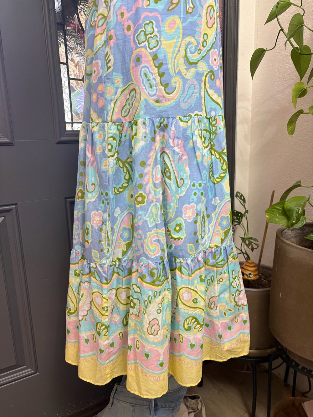Talbots Volie 100% Cotton Sleeveless Blue Paisley Maxi Fit and Flare Dress - Picture 6 of 13